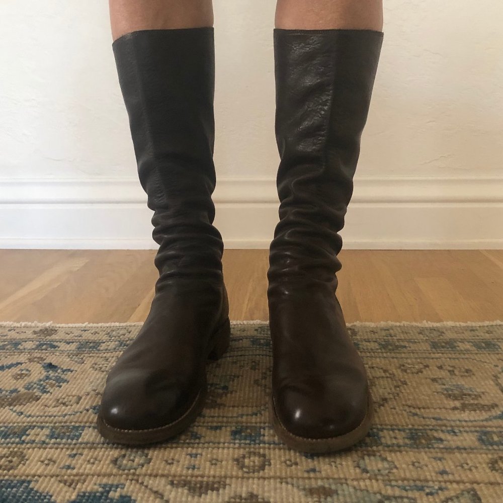 GUIDI BROWN LEATHER BOOTS. Size 8.5